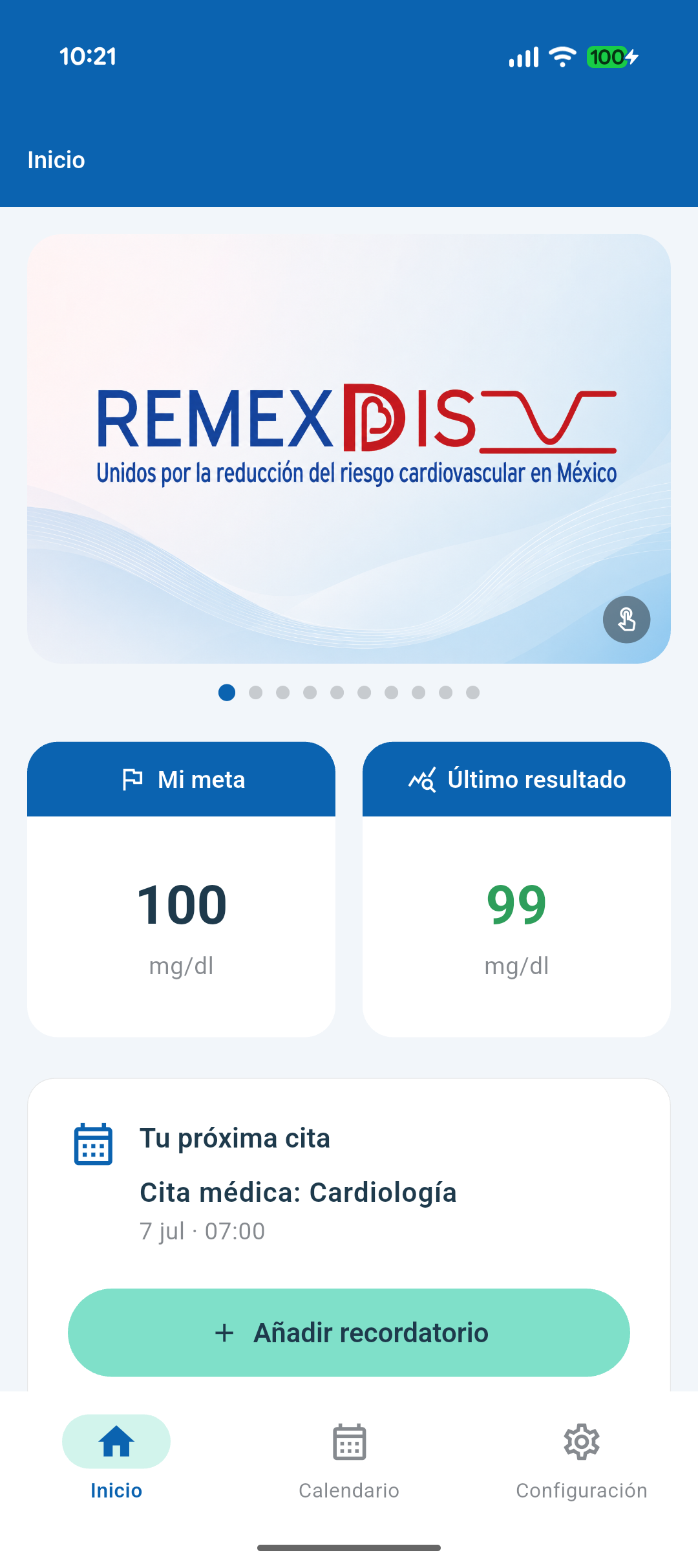 Captura de la app Remexdis mostrando la pantalla de inicio